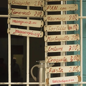 Listing of Menu plates in a cuban Paladar