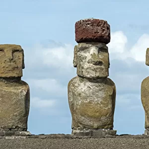 Three Moai statues, Rano Raraku, Easter Island, Chile