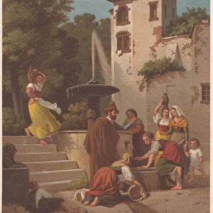 people at a fountain in Italy, by Ludwig des Coudres