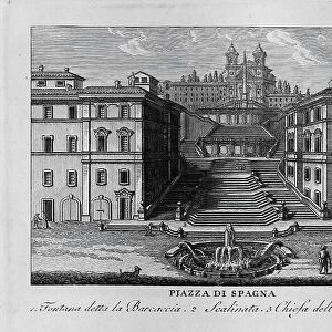 Piazza di Spagna, Rome, Italy, digitally restored reproduction from Vedute principali e piu interessanti di Roma by Giovanni Battista, 1799