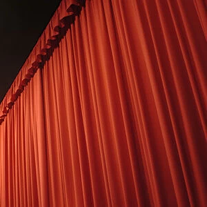 Red stage curtain, low angle view