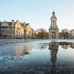 A reflection of the Campanile in Trinity College, Dublin City, Ireland