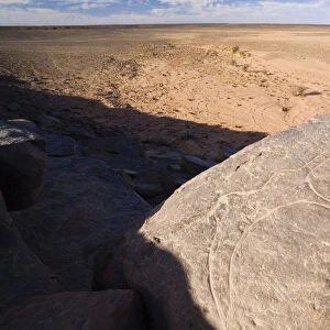Stone engravings in stone desert, Libya, Sahara, North Africa