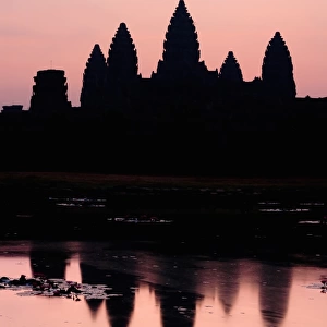 Sunrise reflection of Angkor Wat temple