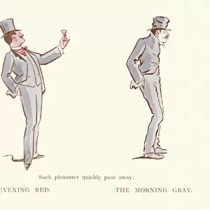 Victorian satirical cartoon - On Drinking and a hangover