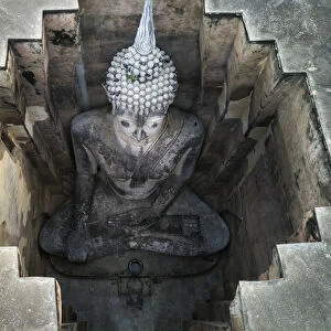 Top view of Big Buddha at Wat Si Chum in Sukhothai Historical Park, Thailand