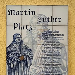Vita of Dr. Martin Luther on a ceramic mosaic, Selb, Upper Franconia, Bavaria, Germany
