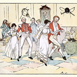 Young couples dancing together, Victorian 19th Century dance