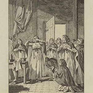An abbess and her nuns cutting off their noses to prevent the outrages of the Danes (engraving)