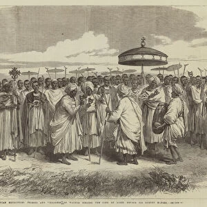 The Abyssinian Expedition, Priests and Villagers of Wadela singing the Song of Moses before Sir Robert Napier (engraving)