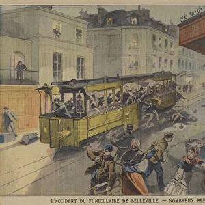 Accident on the Belleville funicular tramway in Paris (colour litho)