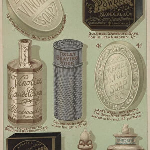 Advertisement for Vinolia soaps, powders and perfumes (colour litho)