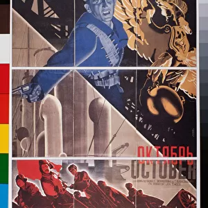 Affiche de film, "Octobre"(Movie Poster October) - Oeuvre de Georgi Avgustovich Stenberg (1900-1933), lithographie, 1927, art russe 20e siecle, art sovietique - Russian State Library, Moscou