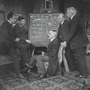 Albert Einstein, Paul Ehrenfest, Paul Langevin, Heike Kammerling-Onnes and Pierre Weiss at Ehrenfest's home, Leyden, Netherlands (b/w photo)