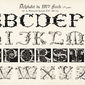 Alphabet of initial letters from a French manuscript, 16th centu, 1897 (Chromolithograph)