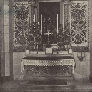 Side altar, Latin Church, Nazareth, supposed to stand over the site of Josephs home, in which Jesus grew up (b / w photo)