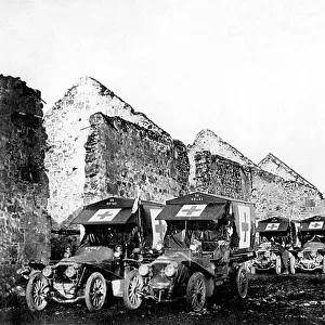 Ambulances in the ruins of a farm behind the front during 1st world war