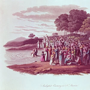 Anabaptist ceremony in North America, engraved by M. Dubourg, 1819 (colour litho)