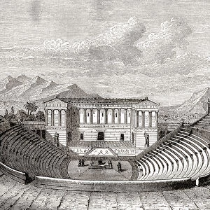 The ancient Greek theatre at Segesta, Sicily, Italy, from Ward and Lock