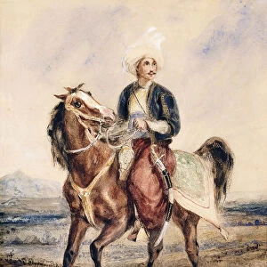 An Arab Warrior on Horseback in a Landscape, (black lead