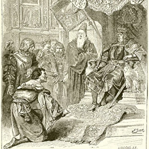 Archbishop Mendoza introducing Columbus to Ferdinand (engraving)
