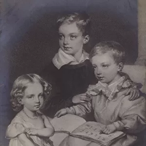 Archduke Franz Joseph (later Franz Joseph I, Emperor of Austria), Archduke Ferdinand Max (later Maximilian I of Mexico) and Archduke Karl Ludwig of Austria as young children in 1835. (litho)