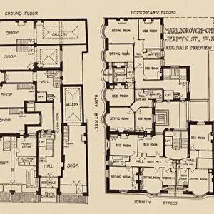 Architectural floor plans for Marlborough Chambers, Jermyn Street, London (litho)
