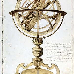 An armillary sphere. 17th century engraving