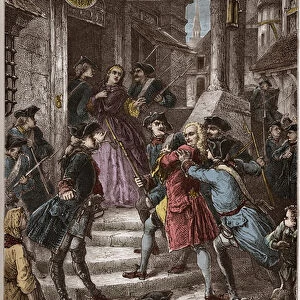 Arrest of Voltaire and his niece in Prussia, by order of Frederick the Great - engraving