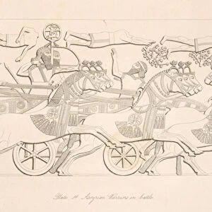 Assyrian Warriors in battle, from Monuments of Nineveh, pub. 1849 (engraving)