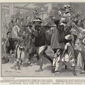 Attentions that were too pressing, mobbed by Flower-Sellers at Hong Kong (litho)