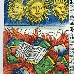 Autodafe of Books in the Middle Ages, illustration from the Nuremberg Chronicle