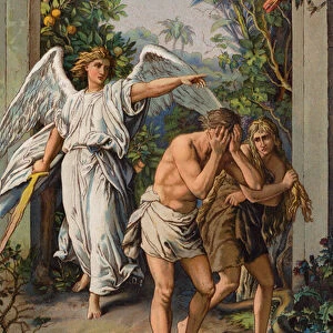 Banishment of Adam and Eve from the Garden of Eden (chromolitho)