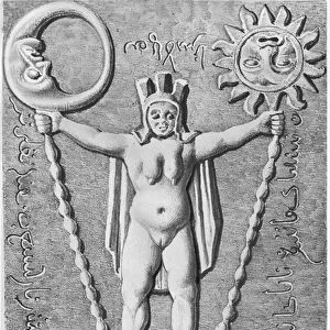 The Baphomet of the Templars, copy of an stone casket found at Essarois (Burgundy) (litho