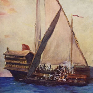 Barbarossa capturing an armed galley of the Papal States (colour litho)