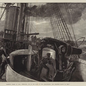 Barbette Turret of HMS Temeraire, One of the Fleet at the Dardanelles, Gun Practice, "Ready to fire!"(engraving)