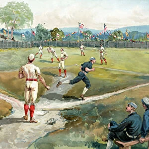 Baseball Game in 1891 New York, 1891 (colour litho)