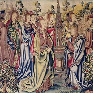 Bathsheba receives two messengers from David at the fountain, c. 1510-15 (tapestry)