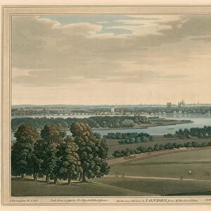 Battersea, Chelsea and London, from Mr Ruckers Villa (coloured engraving)
