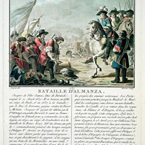 Battle of Almansa, 25th April 1707, engraved by Jean Baptiste Morret (fl