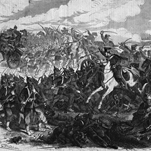 Battle of Presburg during the Austro-Prussian War in 1866, Prussia prevailed, signing the Nikolsburg armistice on 22 July 1866. Engraving from a drawing by Doepler. In "L univers illustre, le 11 / 08 / 1866