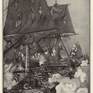 The Battle of Trafalgar, 21 October 1805, the Deck of the "Victory"at the Moment when Nelson Fell (litho)