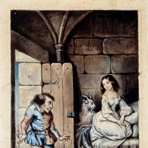 The beautiful gypsy Esmeralda and the dwarf bell ringer Quasimodo Illustration for "