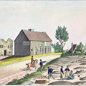 The Belle Alliance Farm after the Battle of Waterloo, 18th June 1815 (coloured engraving)