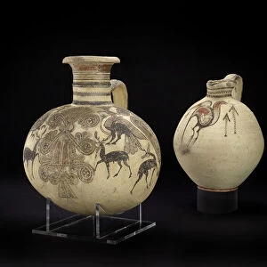 Bichrome IV barrel-shaped Cypro-Phoenician jug, and Phoenician vase with sacred tree