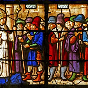 Bishop Mamert of Vienne with a group of people (stained glass)
