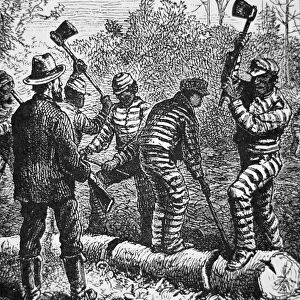 Black convicts on a chain-gang at work in Georgia (engraving)