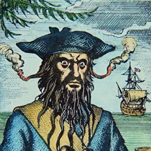 Blackbeard the pirate (coloured engraving)