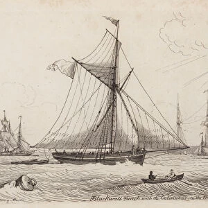 Blackwall Reach and the Columbus in the distance (etching)