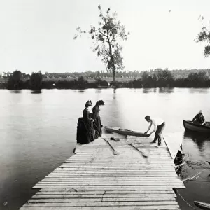 Boating Scene in the area of the Ile-de-France, c. 1880 (b / w photo)